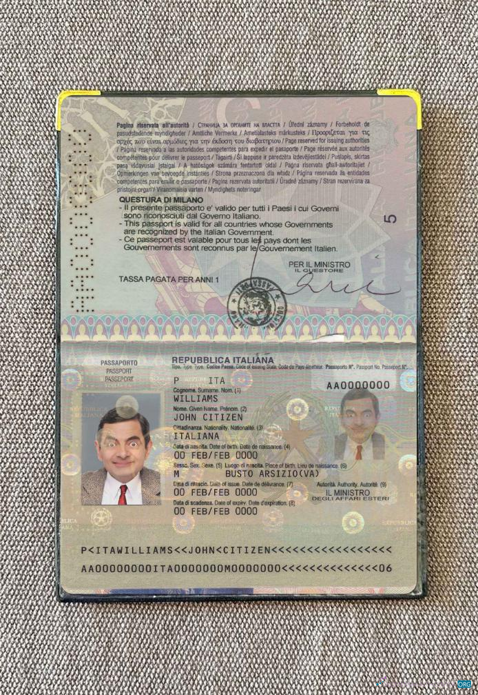 Download Italy passport version 2 photo look Photoshop template